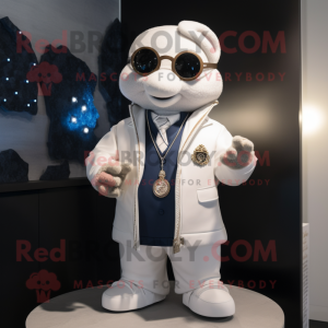 White Attorney mascot costume character dressed with a Bomber Jacket and Necklaces