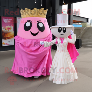 Pink Nachos mascot costume character dressed with a Wedding Dress and Ties