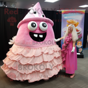 Pink Nachos mascot costume character dressed with a Wedding Dress and Ties