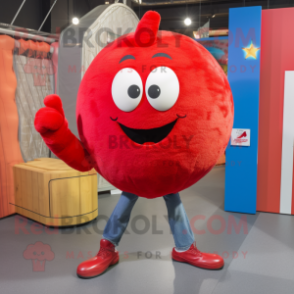 Red Handball Ball mascot costume character dressed with a Skinny Jeans and Shawl pins