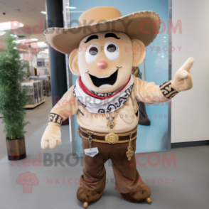 Beige Cowboy mascot costume character dressed with a Playsuit and Necklaces