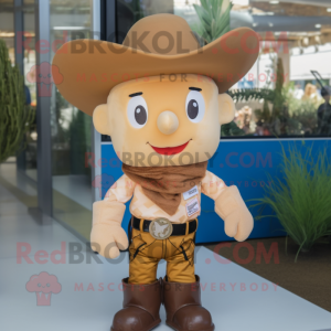Beige Cowboy mascot costume character dressed with a Playsuit and Necklaces