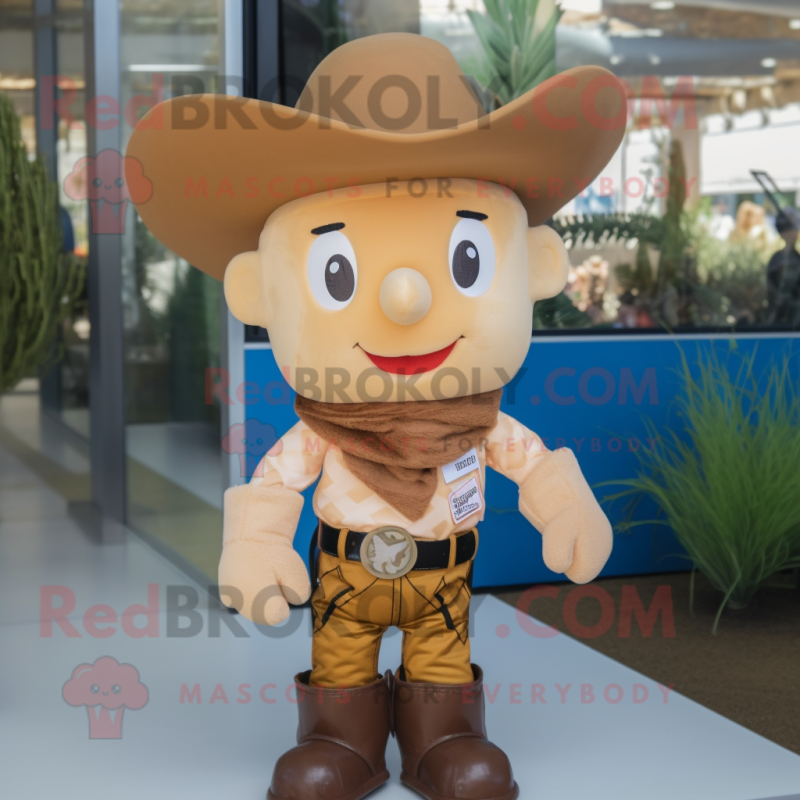 Beige Cowboy mascot costume character dressed with a Playsuit and Necklaces Beige Cowboy mascot costume character dressed with a Playsuit and Necklaces