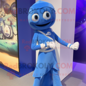 Blue Bracelet mascot costume character dressed with a Sheath Dress and Watches