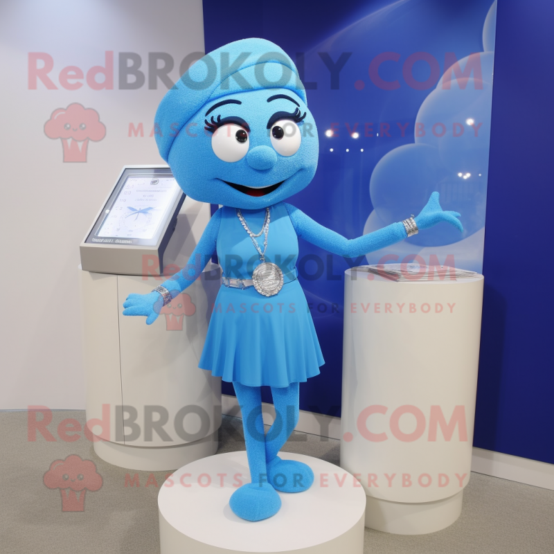 Blue Bracelet mascot costume character dressed with a Sheath Dress and Watches Blue Bracelet mascot costume character dressed with a Sheath Dress and Watches