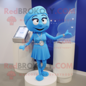 Blue Bracelet mascot costume character dressed with a Sheath Dress and Watches