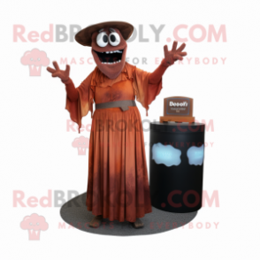 Rust Graveyard mascot costume character dressed with a Maxi Dress and Rings