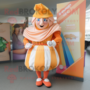 Peach Swiss Guard mascot costume character dressed with a Wrap Skirt and Headbands
