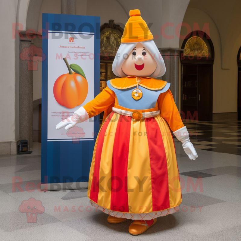 Peach Swiss Guard mascot costume character dressed with a Wrap Skirt and Headbands