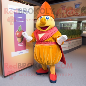 Peach Swiss Guard mascot costume character dressed with a Wrap Skirt and Headbands