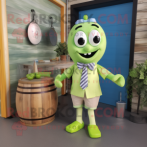 Lime Green Scented Candle mascot costume character dressed with a Chambray Shirt and Bow ties