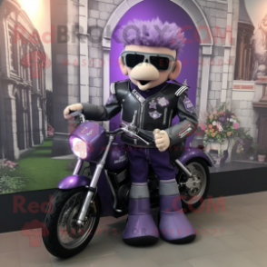 Lavender Irish Castle mascot costume character dressed with a Biker Jacket and Bracelet watches