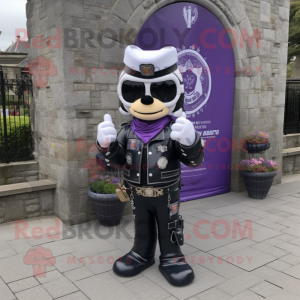 Lavender Irish Castle mascot costume character dressed with a Biker Jacket and Bracelet watches