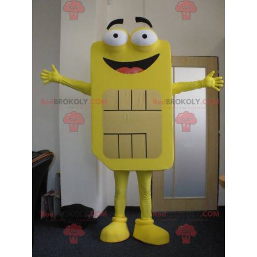 Mascotte de carte Sim jaune géante. Mascotte de téléphonie -