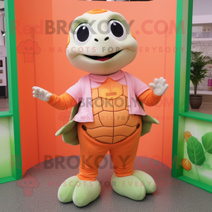 Peach Turtle mascot costume character dressed with a Sweater and Anklets