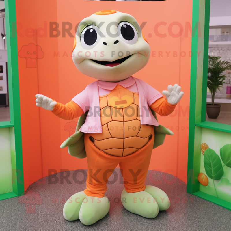 Peach Turtle mascot costume character dressed with a Sweater and Anklets Peach Turtle mascot costume character dressed with a Sweater and Anklets