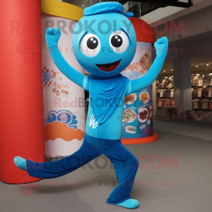 Cyan Acrobat mascot costume character dressed with a Henley Shirt and Scarf clips