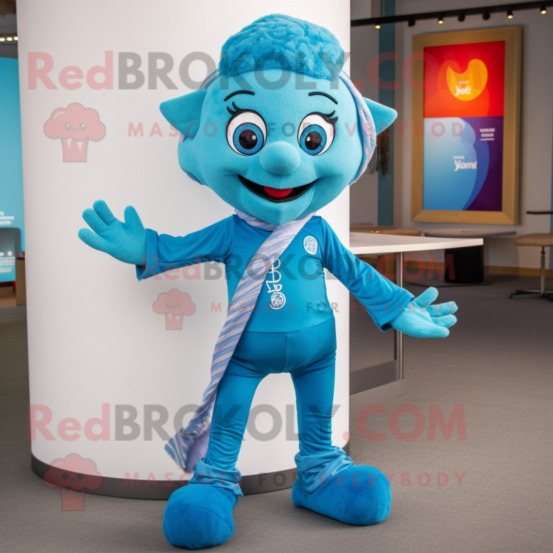 Cyan Acrobat mascot costume character dressed with a Henley Shirt and Scarf clips