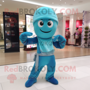 Cyan Acrobat mascot costume character dressed with a Henley Shirt and Scarf clips