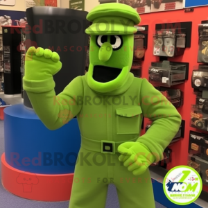 Lime Green Gi Joe mascot costume character dressed with a Culottes and Clutch bags