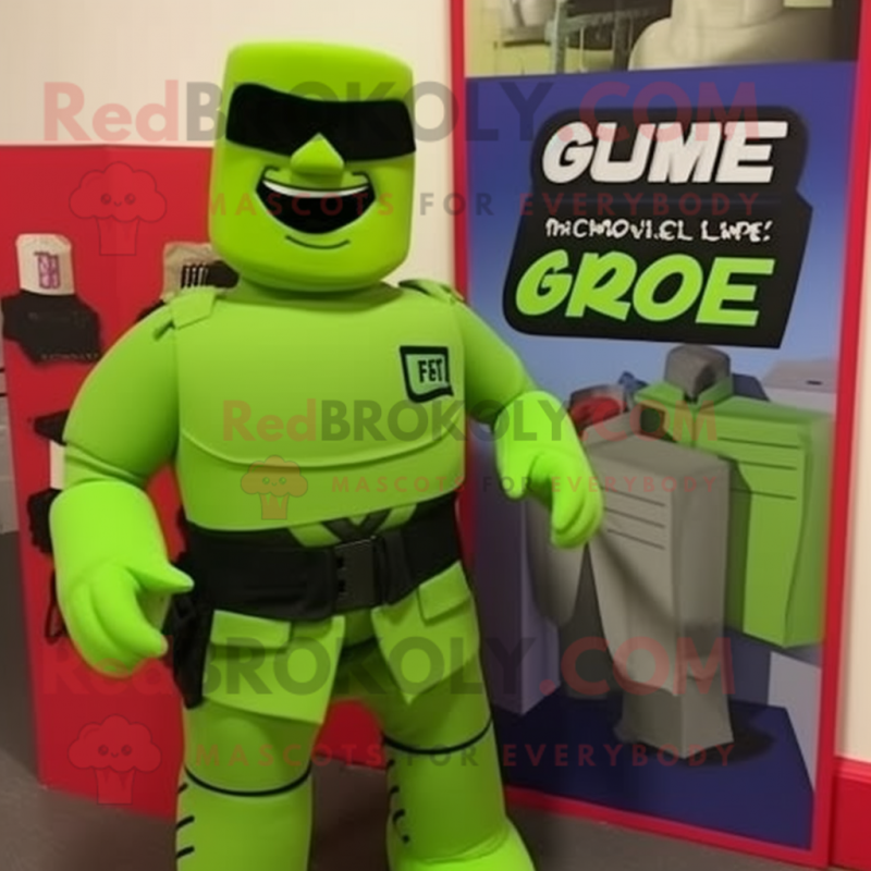 Lime Green Gi Joe mascot costume character dressed with a Culottes and Clutch bags