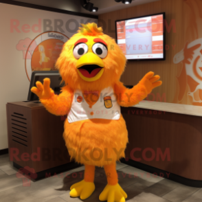 Orange Chicken mascot costume character dressed with a Culottes and Ties