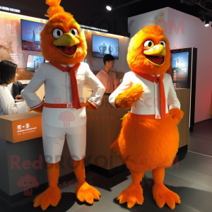 Orange Chicken mascot costume character dressed with a Culottes and Ties