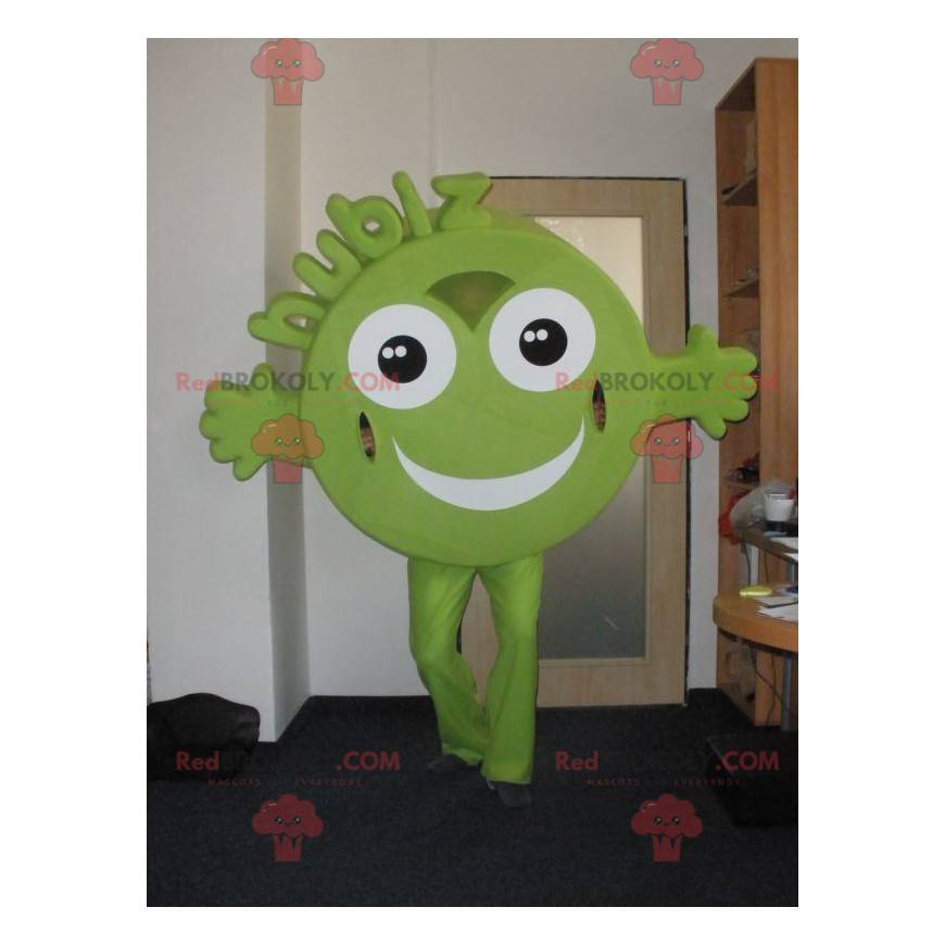 Hubiz mascotte groen karakter rond en glimlachend -