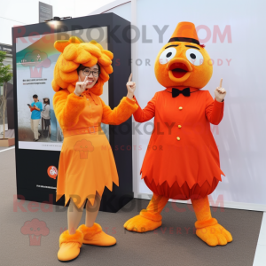 Orange Chicken mascot costume character dressed with a Culottes and Ties
