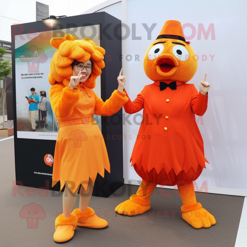 Orange Chicken mascot costume character dressed with a Culottes and Ties