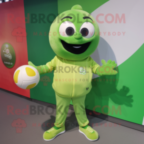 Olive Handball Ball mascot costume character dressed with a Blouse and Gloves