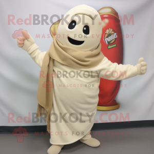 Cream Pepper mascot costume character dressed with a Sweatshirt and Scarves