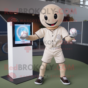 Beige Volleyball Net mascot costume character dressed with a Baseball Tee and Digital watches