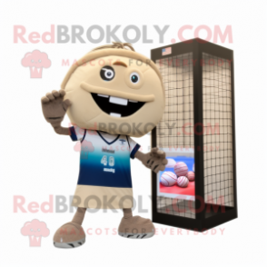 Beige Volleyball Net mascot costume character dressed with a Baseball Tee and Digital watches