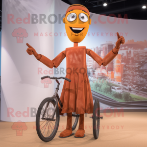 Rust Unicyclist mascot costume character dressed with a Sheath Dress and Foot pads
