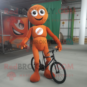 Rust Unicyclist mascot costume character dressed with a Sheath Dress and Foot pads