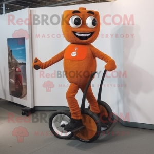 Rust Unicyclist mascot costume character dressed with a Sheath Dress and Foot pads