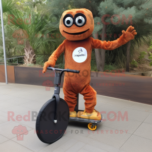 Rust Unicyclist mascot costume character dressed with a Sheath Dress and Foot pads