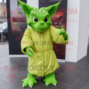Lime Green Gargoyle mascot costume character dressed with a Parka and Scarf clips