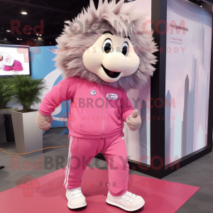 Pink Porcupine mascot costume character dressed with a Joggers and Watches