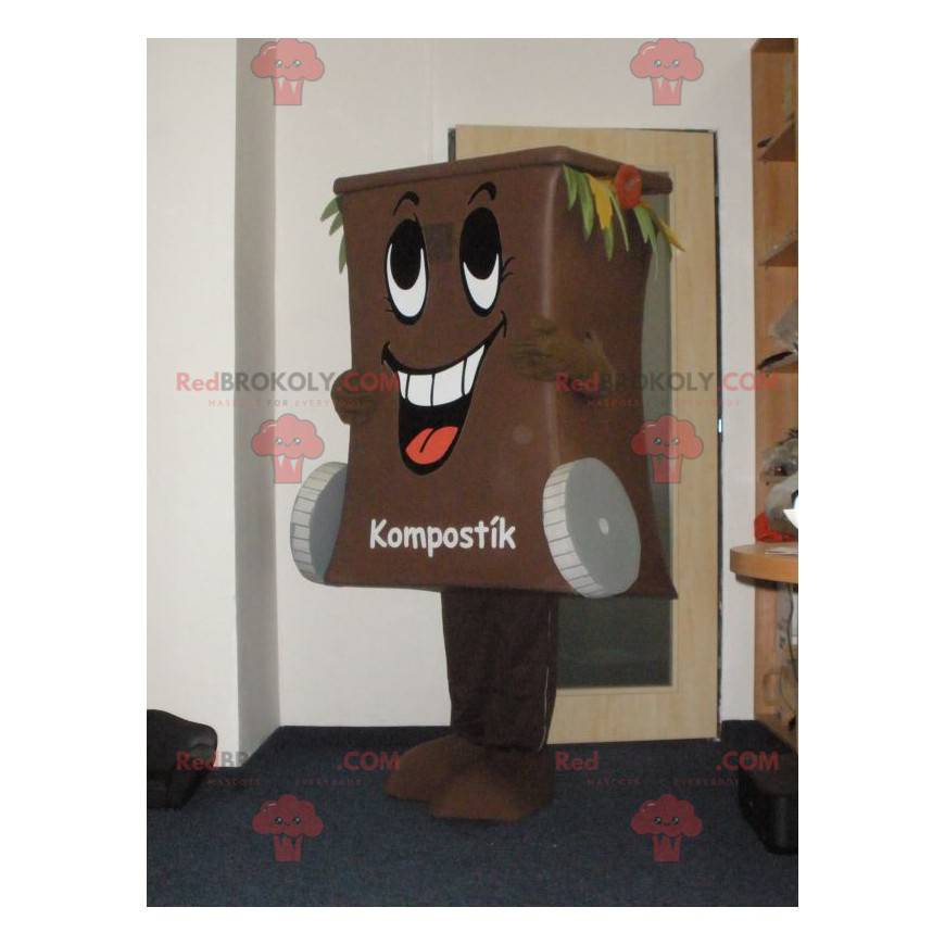 Mascotte de poubelle de benne à ordures marron - Redbrokoly.com
