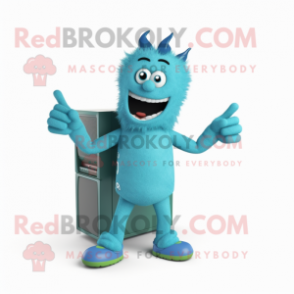 Cyan Television mascot costume character dressed with a Graphic Tee and Cummerbunds