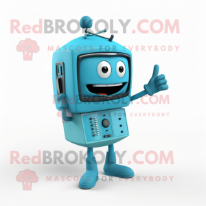 Cyan Television mascot costume character dressed with a Graphic Tee and Cummerbunds