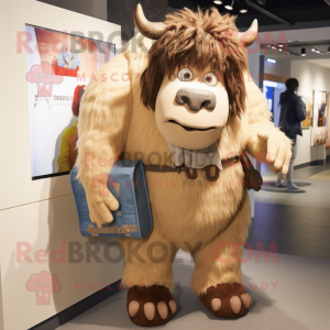 Beige Yak mascot costume character dressed with a Mom Jeans and Backpacks