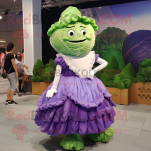 Lavender Cabbage mascot costume character dressed with a Pleated Skirt and Watches