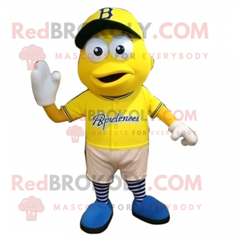 Lemon Yellow Lemon mascot costume character dressed with a Baseball Tee and Shoe laces Lemon Yellow Lemon mascot costume character dressed with a Baseball Tee and Shoe laces