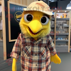 Yellow Pheasant mascot costume character dressed with a Flannel Shirt and Headbands