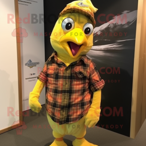 Yellow Pheasant mascot costume character dressed with a Flannel Shirt and Headbands