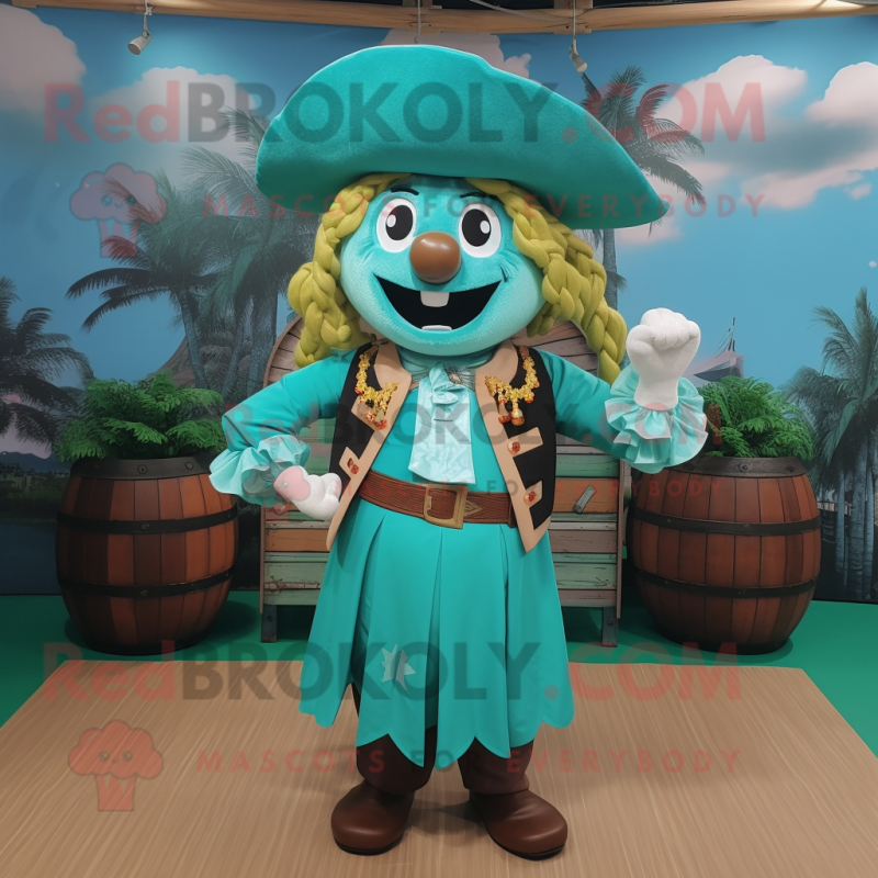 Turquoise Pirate mascot costume character dressed with a Maxi Skirt and Belts Turquoise Pirate mascot costume character dressed with a Maxi Skirt and Belts