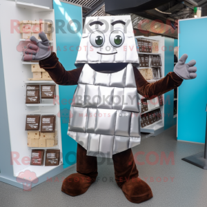 Silver Chocolate Bars mascot costume character dressed with a Dungarees and Cummerbunds